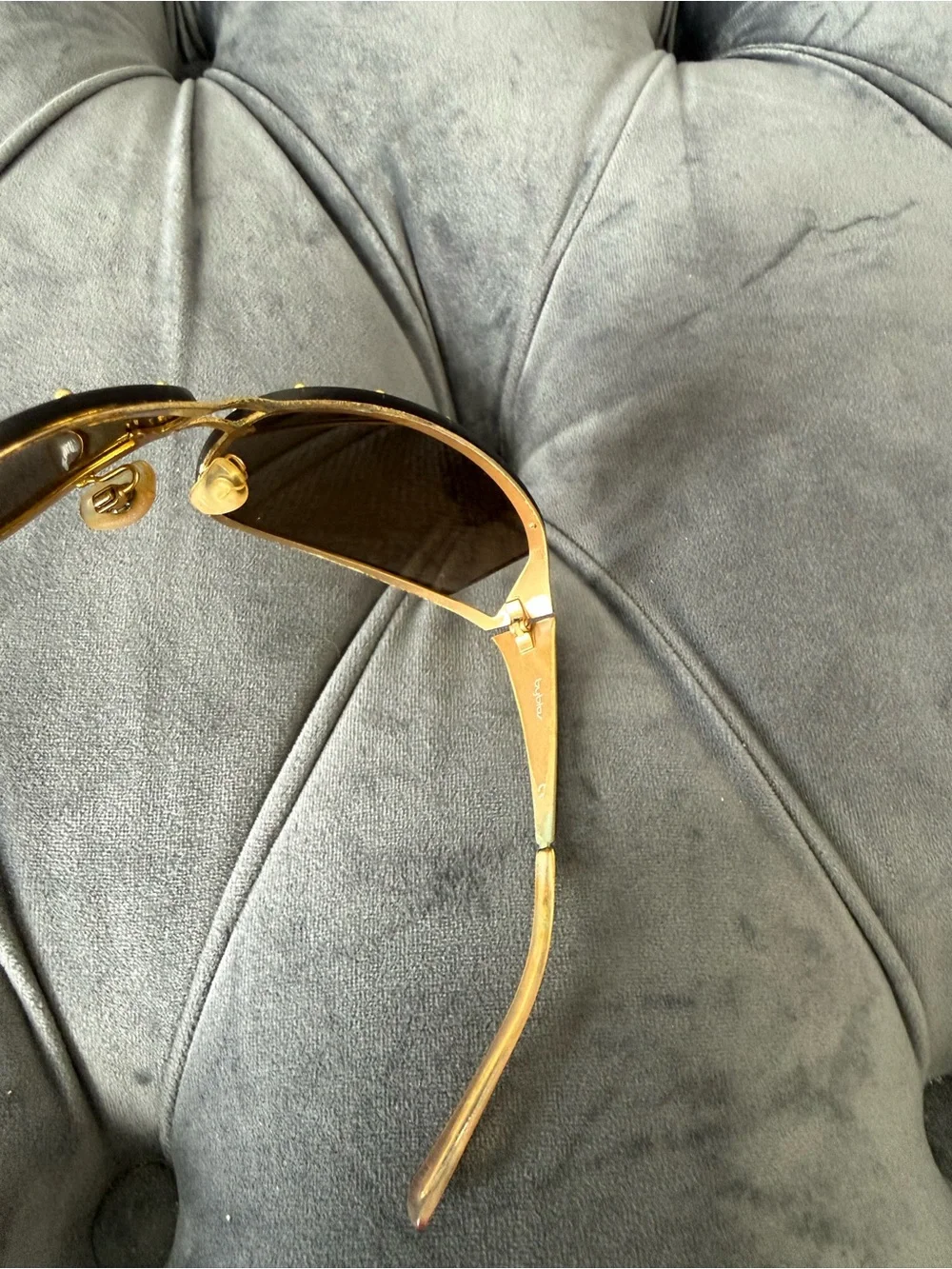 Vintage Byblos Y2K Gold Wrap Shield Sunglasses Brown Lenses Made in Italy Case